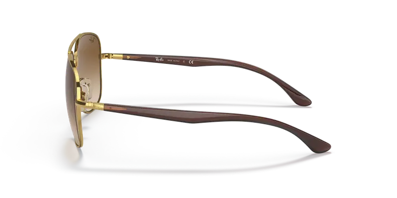 Ray - Ban Unisex RB3683 001/51 Occhiali da sole Metallo Oro Marrone Squadrata Normale Sfumato miniatura 3