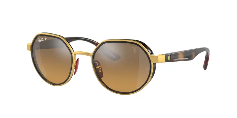 Ray - Ban Unisex RB3703M F076A2 Occhiali da sole Metallo Oro Marrone Geometrica Polarizzata Specchiato