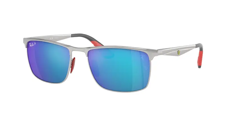 Ray - Ban Unisex RB3726M F007A1 Occhiali da sole Metallo Argento Blu Squadrata Polarizzata Specchiato