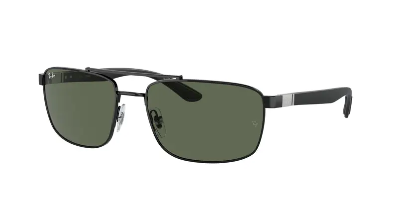Ray - Ban Unisex RB3737  002/71 Occhiali da sole Metallo Nero Verde Squadrata Normale
