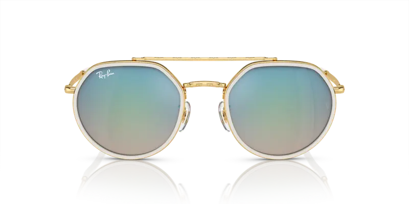 Ray - Ban Unisex RB3765 001/4O Occhiali da sole Metallo Oro Blu Geometrica Normale Specchiato miniatura 2