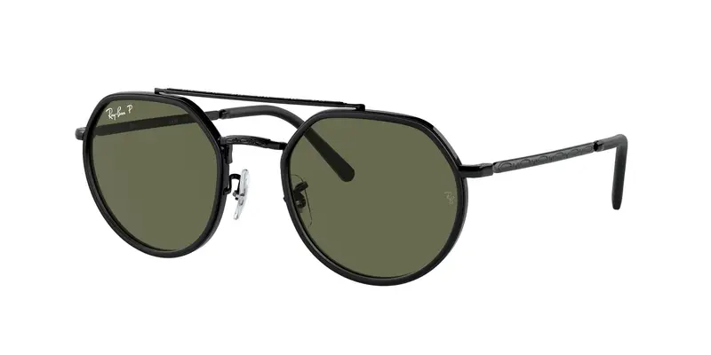 Ray - Ban Unisex RB3765  002/58 Occhiali da sole Metallo Nero Verde Geometrica Polarizzata Antiriflesso