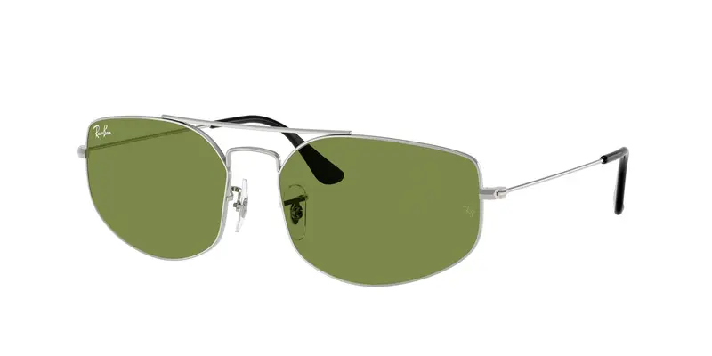 Ray - Ban Unisex RB3845 EXPLORER 5 003/4E Occhiali da sole Metallo Argento Verde Geometrica Normale
