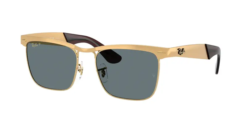 Ray - Ban Unisex RB3875 WAYFARER DELUXE 92763R Occhiali da sole Metallo Oro Blu Squadrata Polarizzata