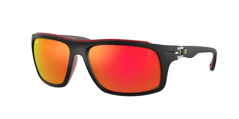 Ray - Ban Unisex RB4364M  F6026Q Occhiali da sole Nylon Nero Rosso Squadrata Normale