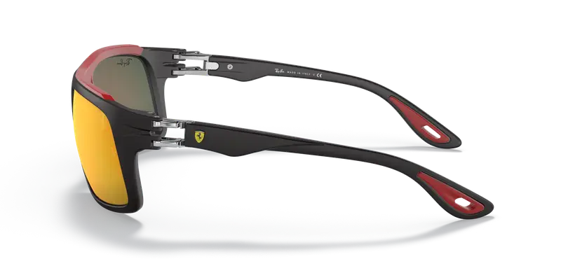 Ray - Ban Unisex RB4364M F6026Q Occhiali da sole Nylon Nero Rosso Squadrata Normale miniatura 3