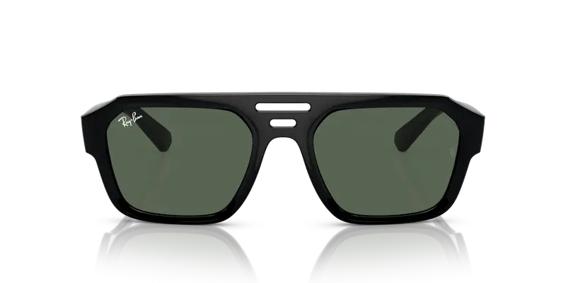 Ray - Ban Unisex RB4397 CORRIGAN 667771 Occhiali da sole Acetato Nero Verde Geometrica Normale miniatura 2