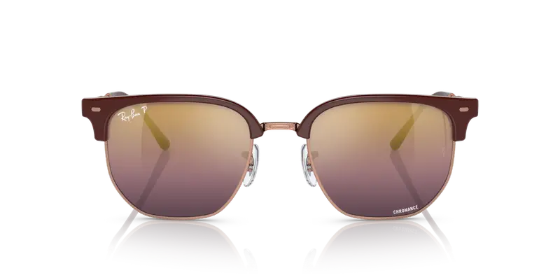 Ray - Ban Unisex RB4416 NEW CLUBMASTER 6654G9 Occhiali da sole Acetato Rosso Oro Geometrica Polarizzata miniatura 2
