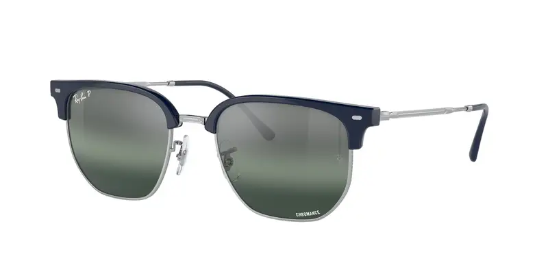 Ray - Ban Unisex RB4416 NEW CLUBMASTER 6656G6 Occhiali da sole Acetato Blu Argento Geometrica Polarizzata