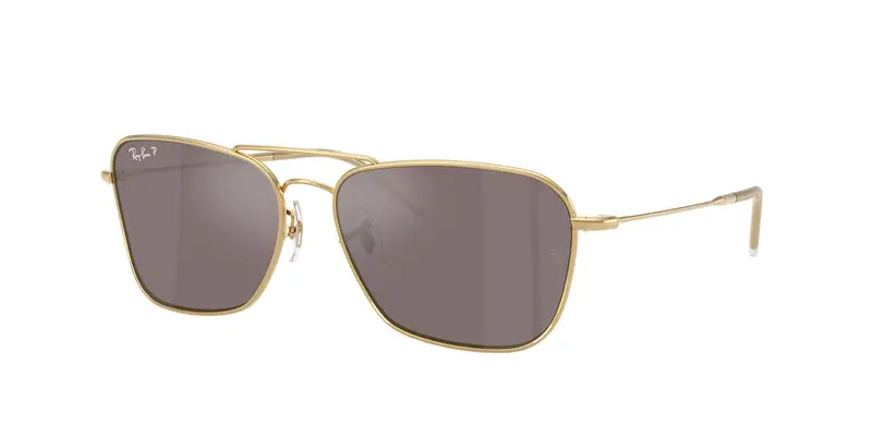 Ray - Ban Unisex RBR0102S CARAVAN REVERSE 001/LB Occhiali da sole Metallo Oro Rosa Squadrata Polarizzata Specchiato