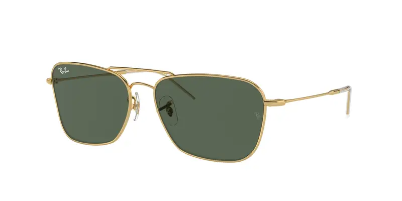 Ray - Ban Unisex RBR0102S CARAVAN REVERSE 001/VR Occhiali da sole Metallo Oro Verde G15 Squadrata Normale