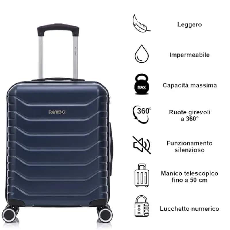 RAYKONG Valigia a mano 55x40x20cm (40L) in ABS+PC | 4 ruote girevoli a 360º | lucchetto incorporato | 20 pollici miniatura 2