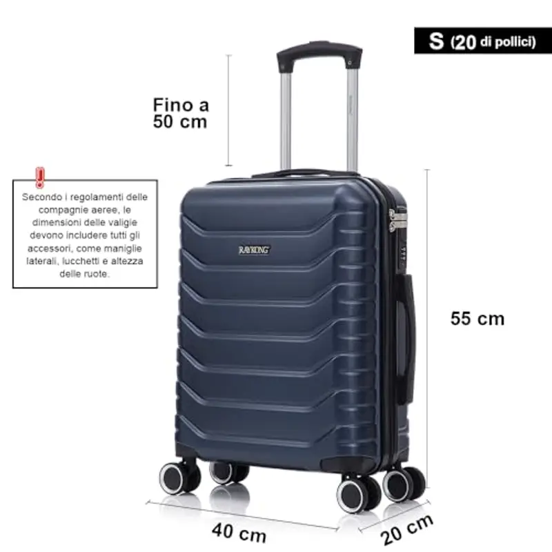 RAYKONG Valigia a mano 55x40x20cm (40L) in ABS+PC | 4 ruote girevoli a 360º | lucchetto incorporato | 20 pollici miniatura 3