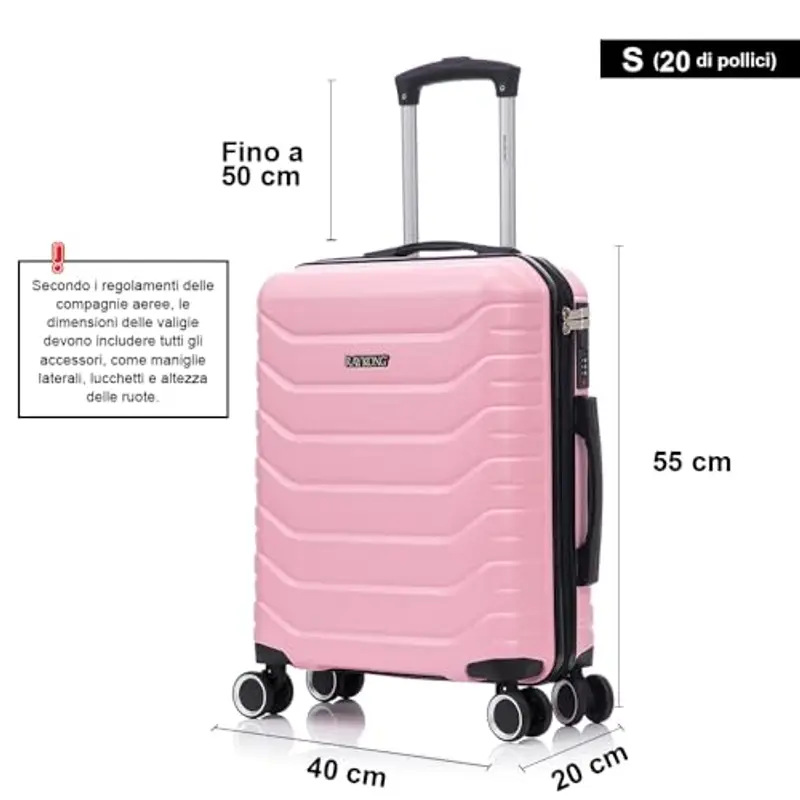 RAYKONG Valigia a mano 55x40x20cm (40L) in ABS+PC | 4 ruote girevoli a 360º | lucchetto incorporato | 20 pollici - (RK12|Rosa chiaro) miniatura 3
