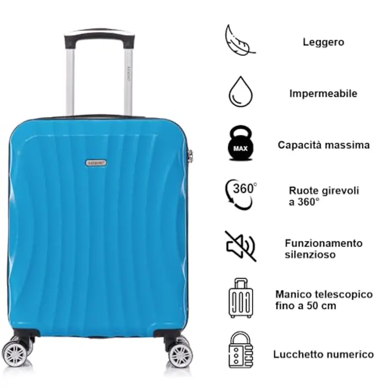 RAYKONG Valigia a mano 55x40x20cm (44L) in ABS - capacità massima - lucchetto incorporato - 20 pollici - (RK03|Azzurro) miniatura 2