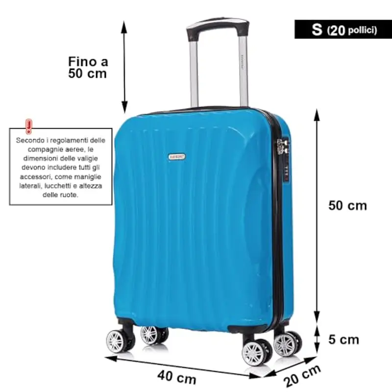 RAYKONG Valigia a mano 55x40x20cm (44L) in ABS - capacità massima - lucchetto incorporato - 20 pollici - (RK03|Azzurro) miniatura 3