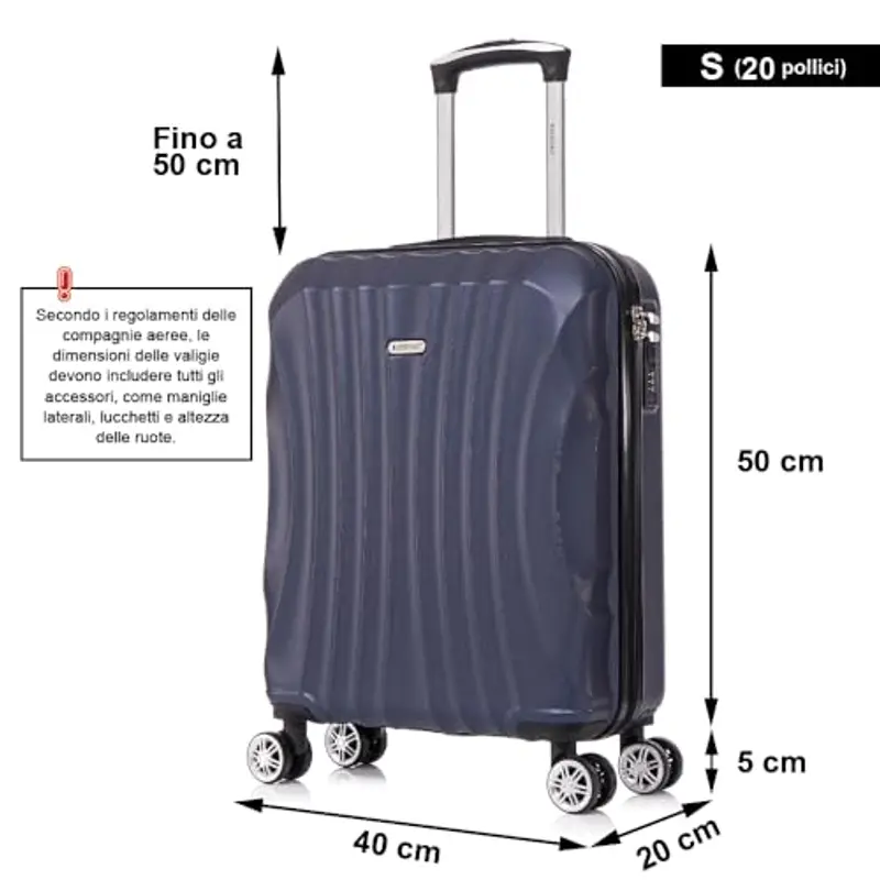 RAYKONG Valigia a mano 55x40x20cm (44L) in ABS - capacità massima - lucchetto incorporato - 20 pollici - (RK03|Blu) miniatura 3