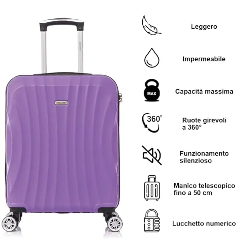 RAYKONG Valigia a mano 55x40x20cm (44L) in ABS - capacità massima - lucchetto incorporato - 20 pollici - (RK03|Lilla) miniatura 2