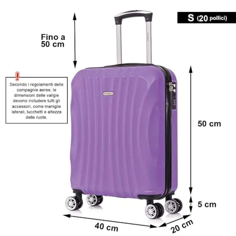 RAYKONG Valigia a mano 55x40x20cm (44L) in ABS - capacità massima - lucchetto incorporato - 20 pollici - (RK03|Lilla) miniatura 3