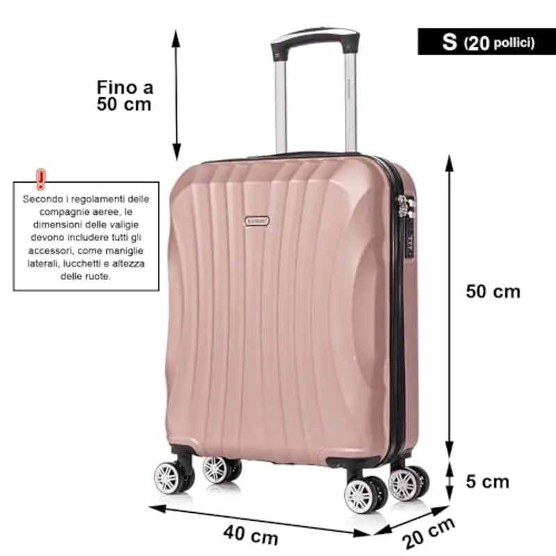 RAYKONG Valigia a mano 55x40x20cm (44L) in ABS - capacità massima - lucchetto incorporato - 20 pollici - (RK03|OroRosa) miniatura 3