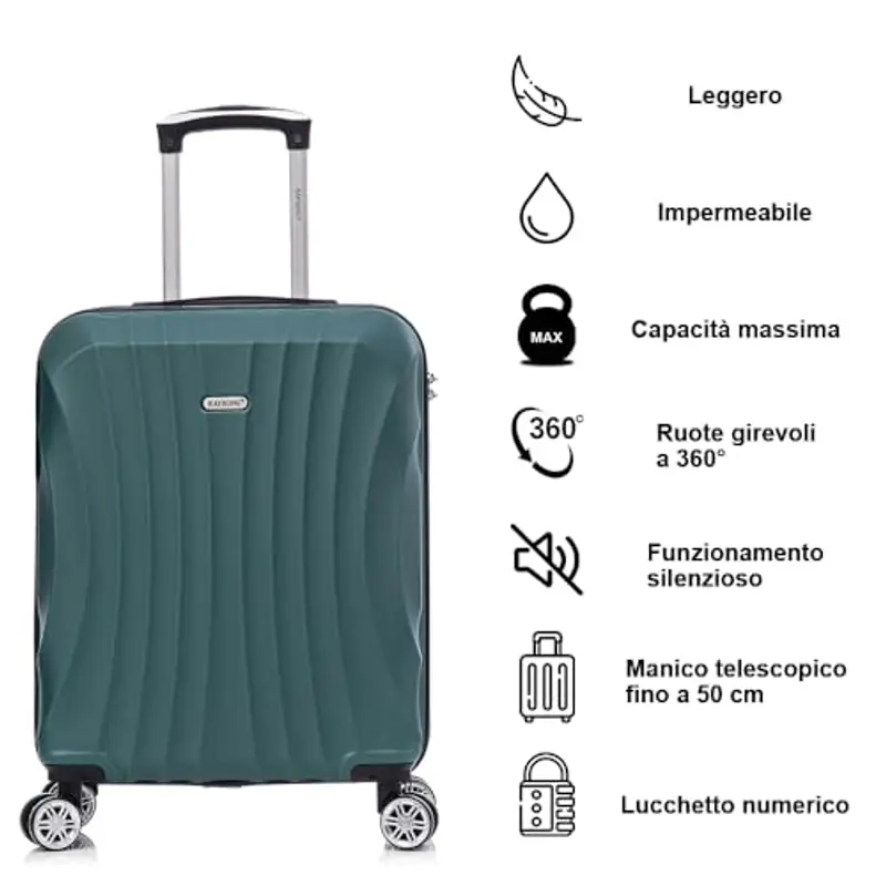 RAYKONG Valigia a mano 55x40x20cm (44L) in ABS - capacità massima - lucchetto incorporato - 20 pollici - (RK03|Verde) miniatura 2