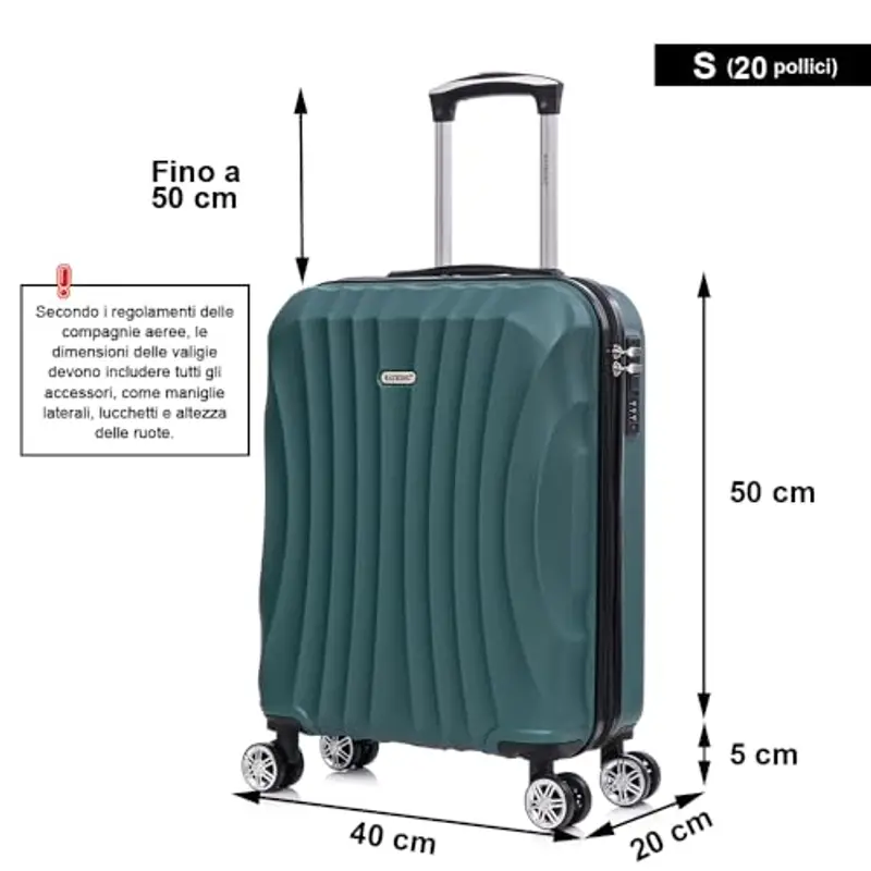 RAYKONG Valigia a mano 55x40x20cm (44L) in ABS - capacità massima - lucchetto incorporato - 20 pollici - (RK03|Verde) miniatura 3