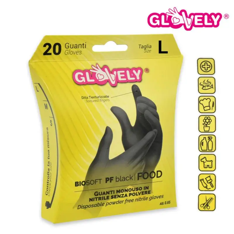 guanto nitrile nero senza polvere biosoft 20 pezzi