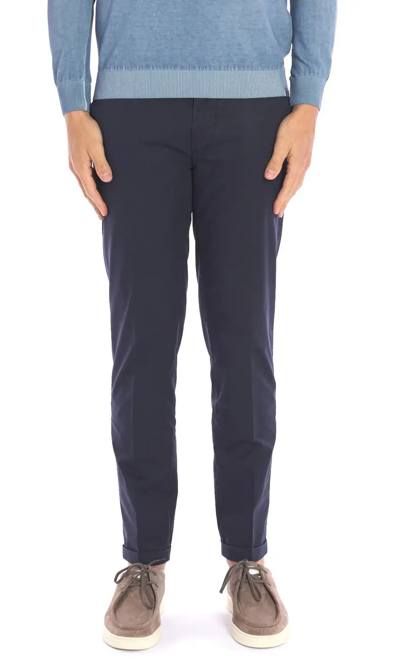 Pantalone micro quadro re hash stretch leggero con risvolto mucha, colore blu miniatura 2