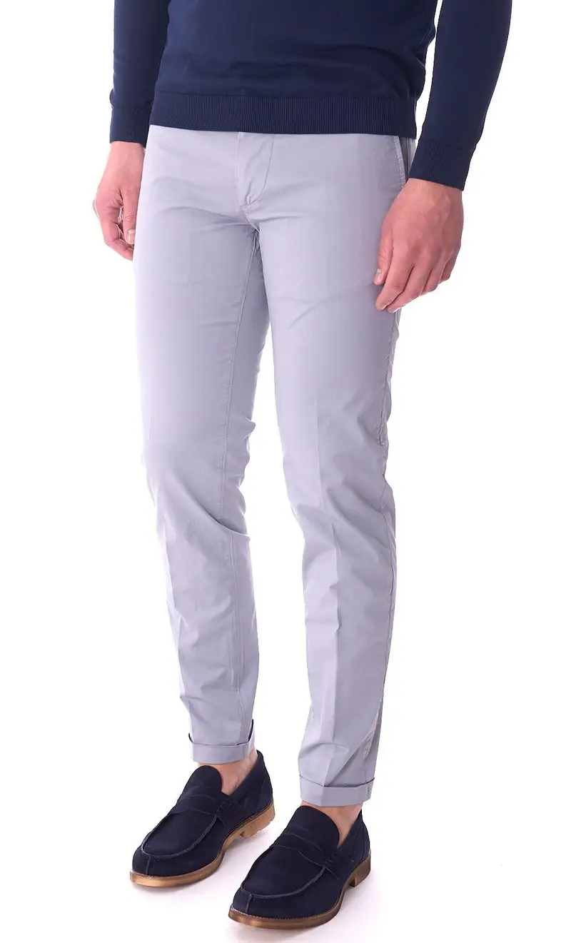 Pantalone re hash in raso stretch leggero mucha con risvolto, colore grigio miniatura 2