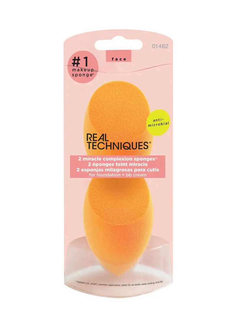 REAL TECHNIQUES, 2 Spugnette Viso (liquidi E Creme), Donna, Arancione, Taglia: FASUL