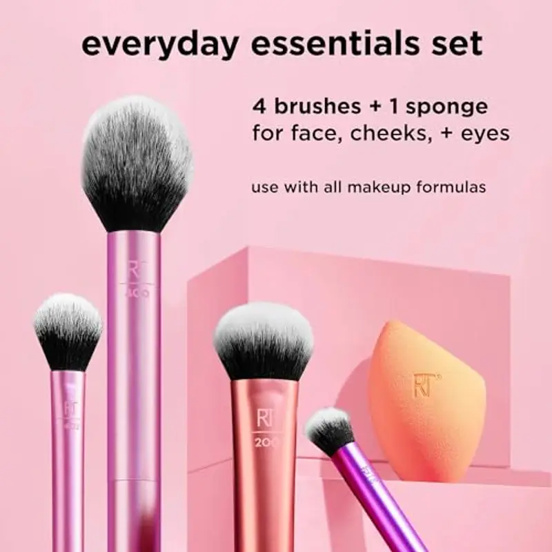 Real Techniques Kit di spugne da trucco Everyday Essentials +, 4 pennelli da trucco e 2 spugne da trucco, set da 6 pezzi miniatura 3