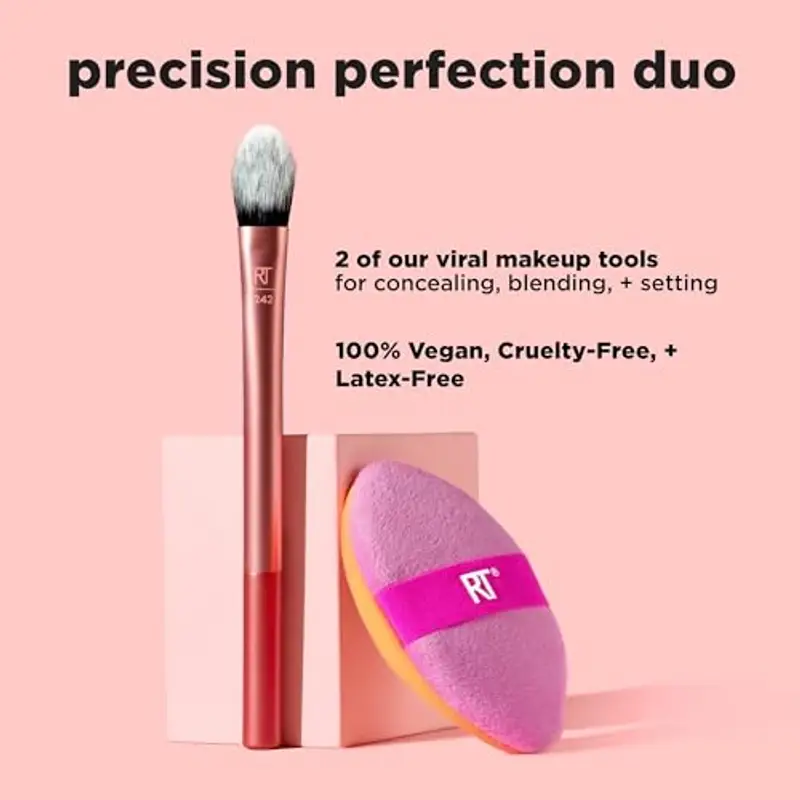 Real Techniques Precision Perfection Duo, pennello correttore Viral Kitten Paw e spugnetta per cipria a doppia faccia miniatura 2