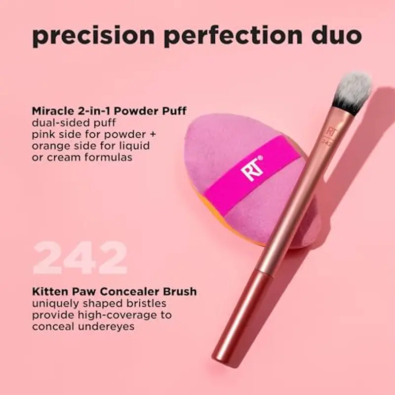 Real Techniques Precision Perfection Duo, pennello correttore Viral Kitten Paw e spugnetta per cipria a doppia faccia miniatura 3