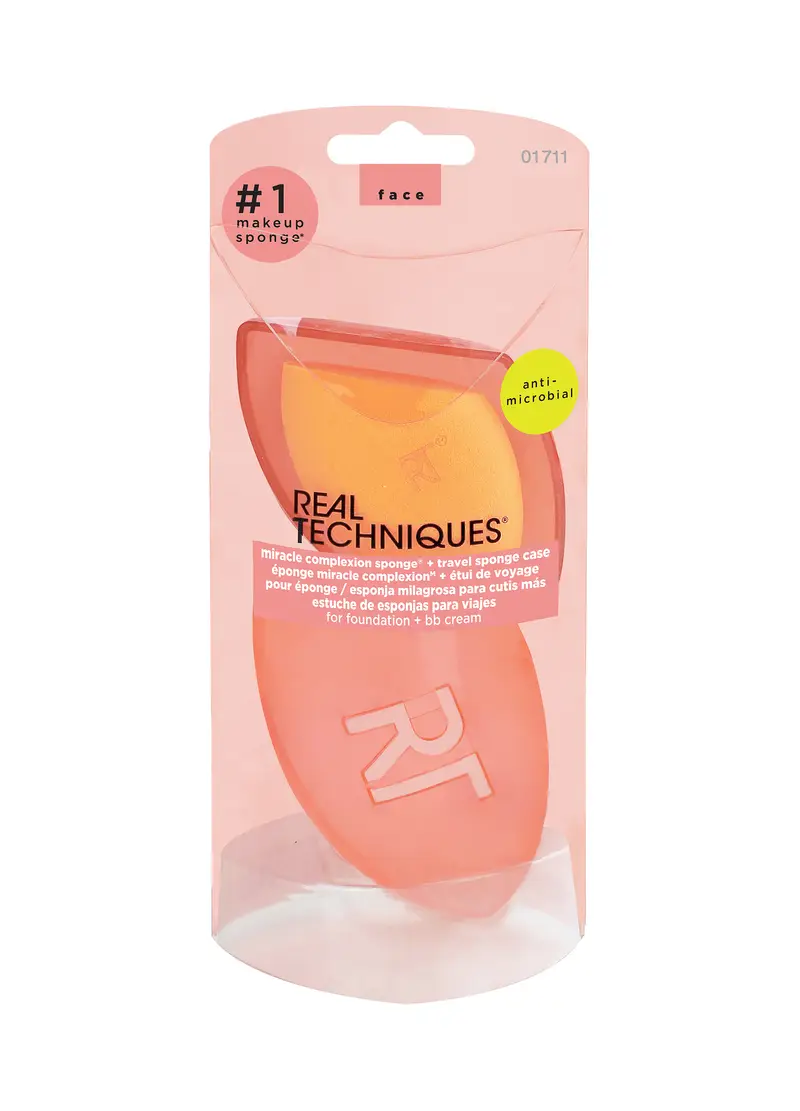 REAL TECHNIQUES, Spugnetta Viso Con Custodia (liquidi E Creme), Donna, Arancione, Taglia: FASUL