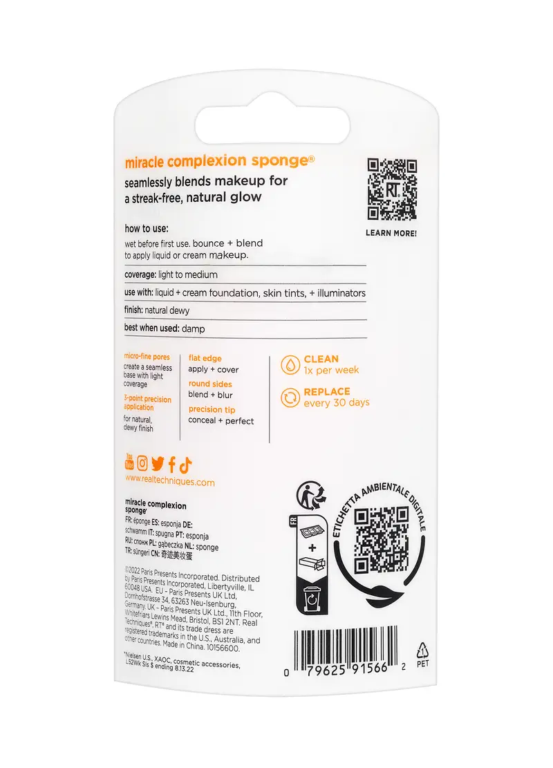 REAL TECHNIQUES, Spugnetta Viso (liquidi E Creme), Donna, Arancione, Taglia: FASUL miniatura 2