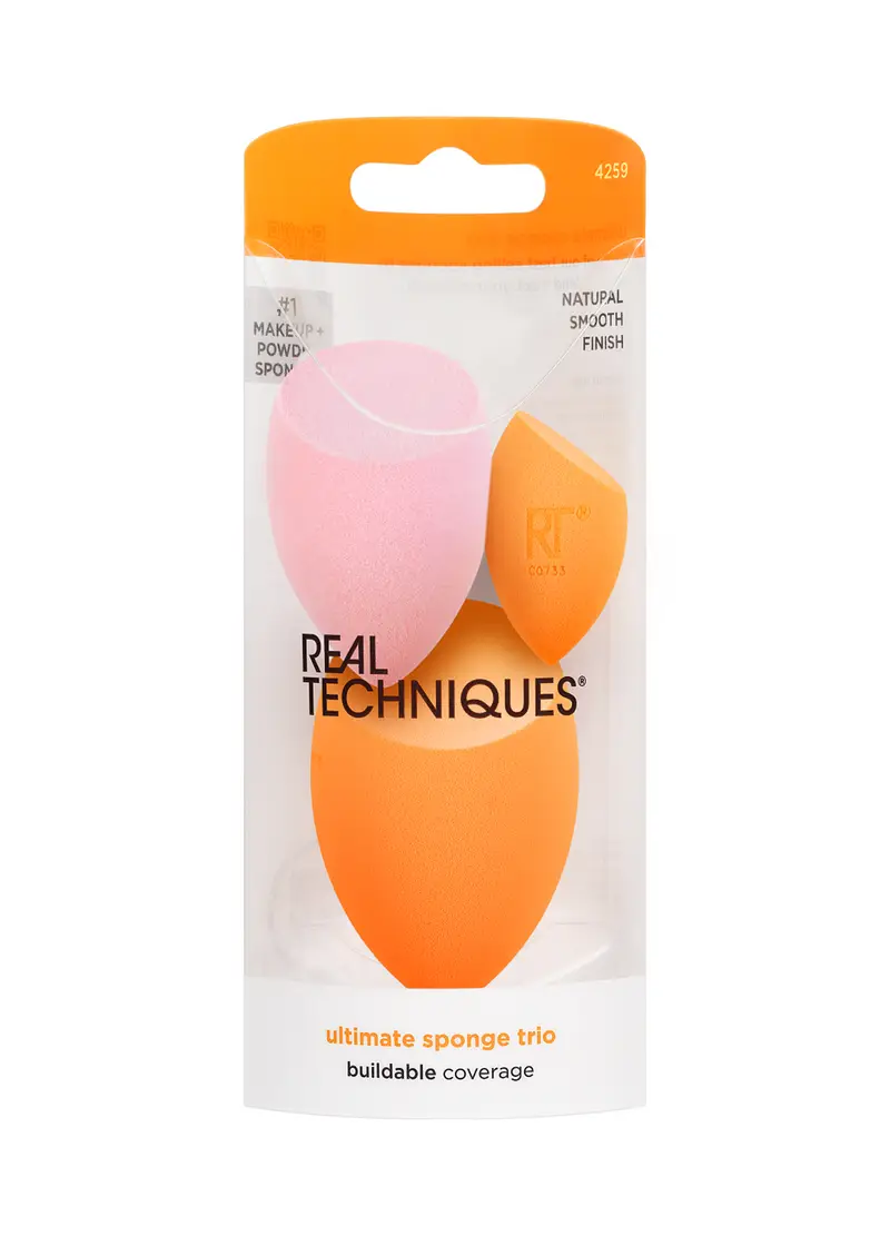 REAL TECHNIQUES, Trio Spugnette Viso (liquidi, Creme E Polveri), Donna, Arancione, Taglia: FASUL