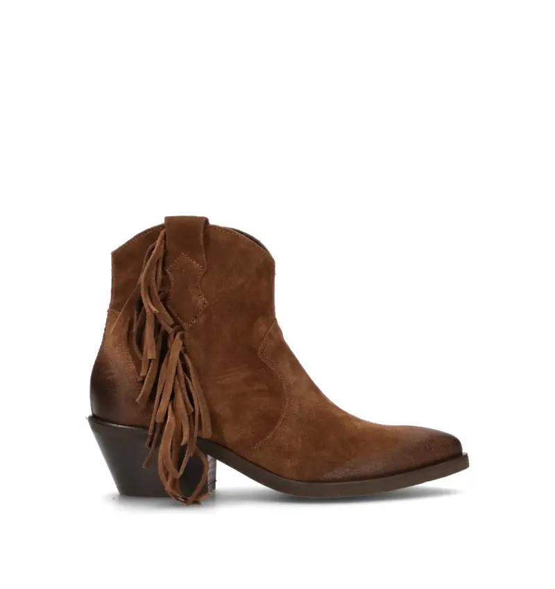 Tronchetto donna marrone in suede con frange Vario