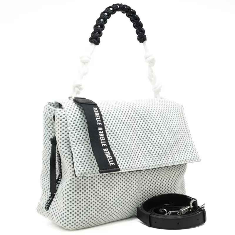 borsa a spalla da donna lampetra net in tessuto traforato bianca miniatura 2