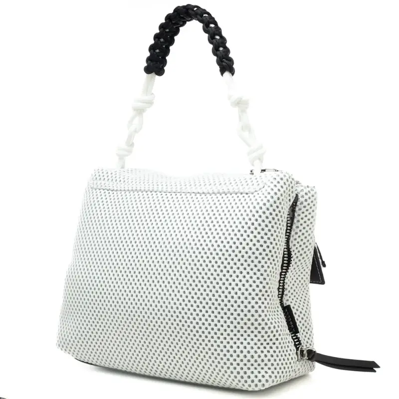 borsa a spalla da donna lampetra net in tessuto traforato bianca miniatura 3