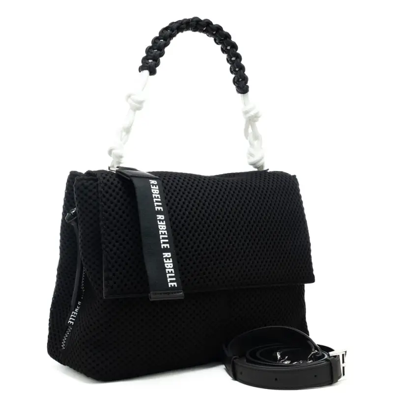 borsa a spalla da donna lampetra net in tessuto traforato nera miniatura 2