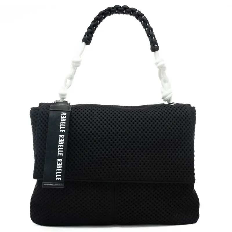 borsa a spalla da donna lampetra net in tessuto traforato nera