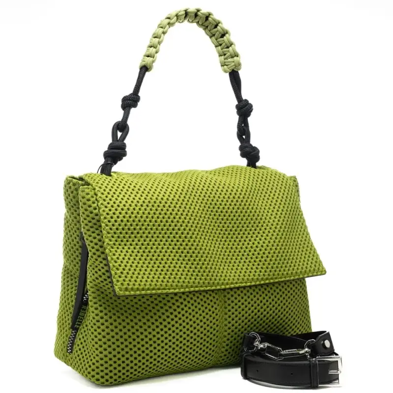 borsa a spalla da donna lampetra net in tessuto traforato verde miniatura 2
