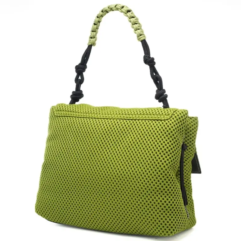 borsa a spalla da donna lampetra net in tessuto traforato verde miniatura 3