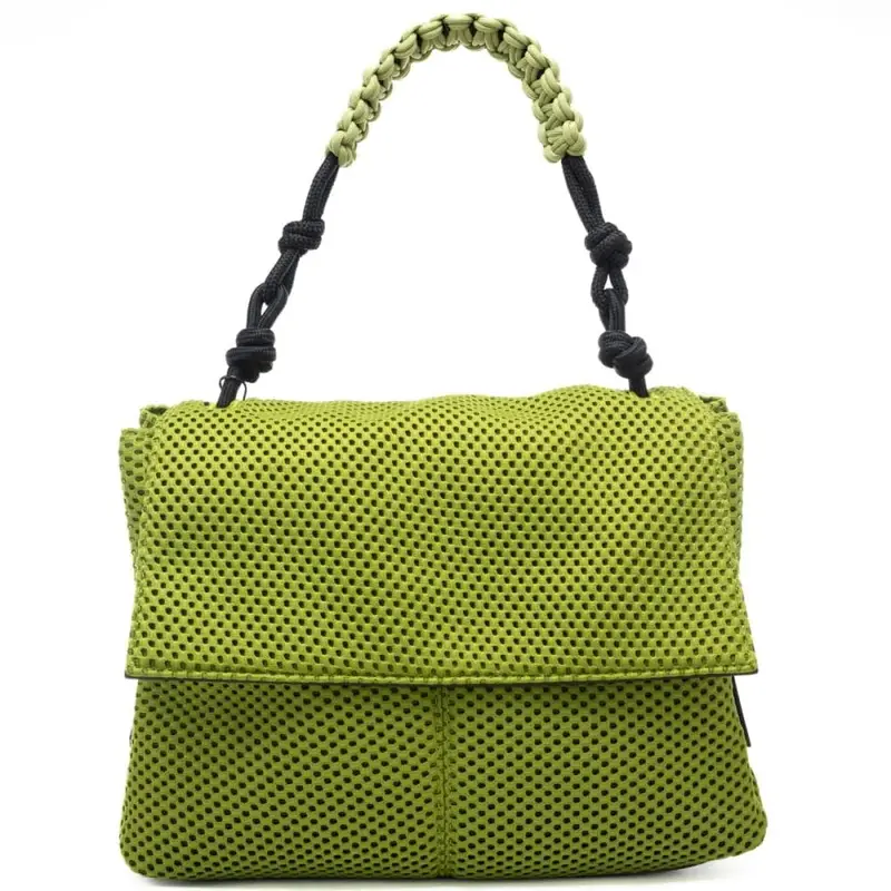 borsa a spalla da donna lampetra net in tessuto traforato verde