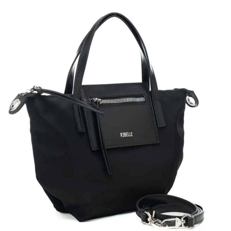 borsa a spalla da donna noa small in pelle e tessuto idrorepellente nera miniatura 2