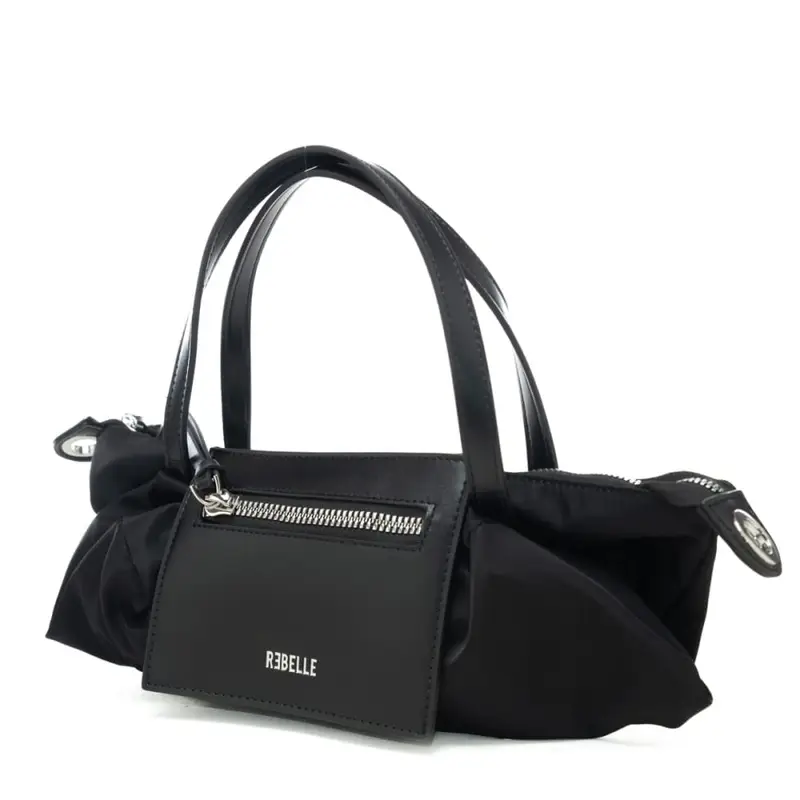 borsa a spalla da donna noa small in pelle e tessuto idrorepellente nera miniatura 3