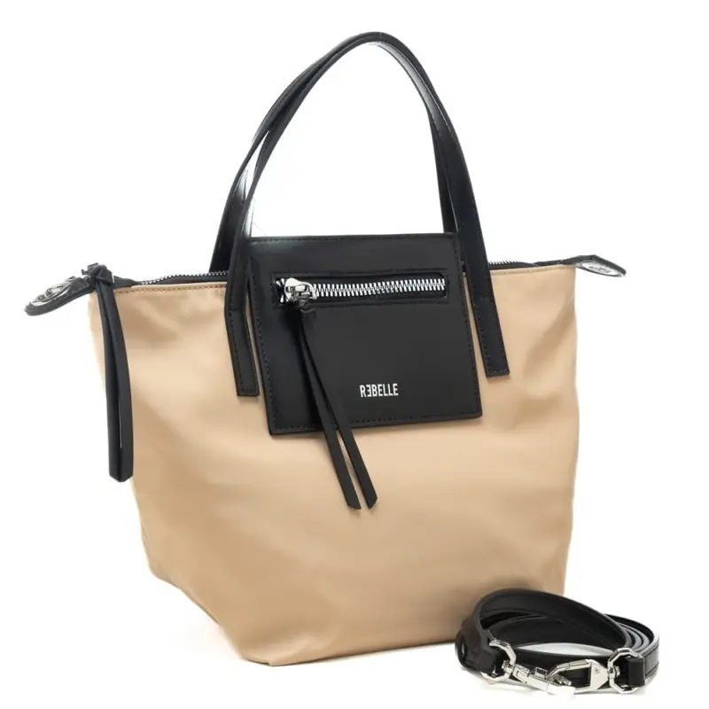 borsa a spalla da donna noa small in pelle e tessuto idrorepellente sabbia miniatura 2