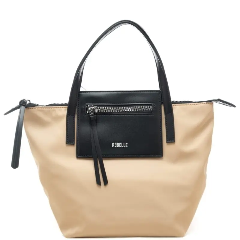 borsa a spalla da donna noa small in pelle e tessuto idrorepellente sabbia