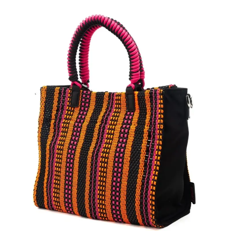 borsa da donna poppy identity in tessuto intrecciato a contrasto colore fuxia miniatura 3