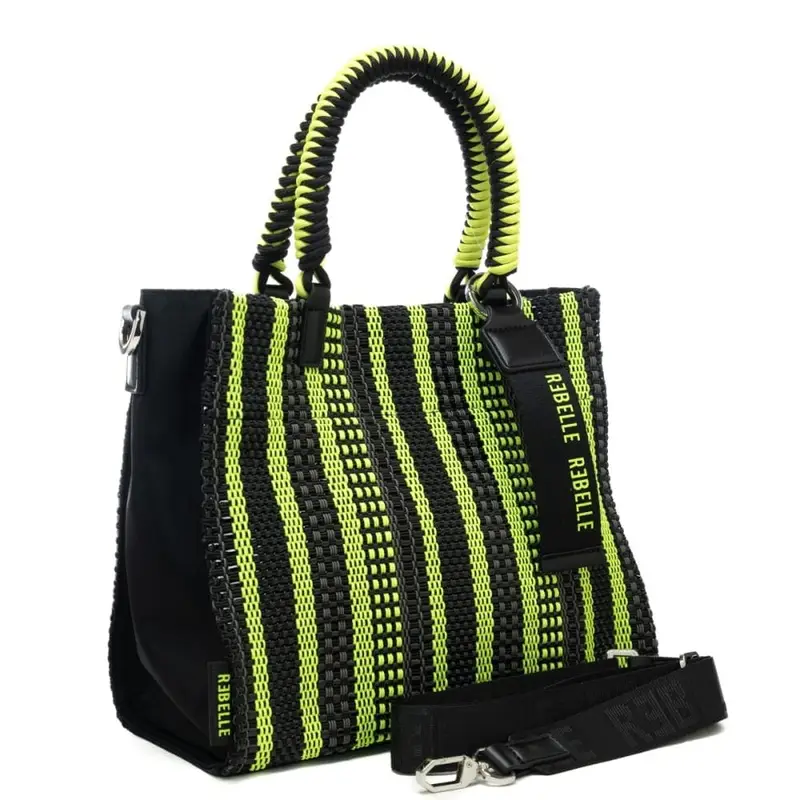 borsa da donna poppy identity in tessuto intrecciato a contrasto colore verde lime miniatura 2